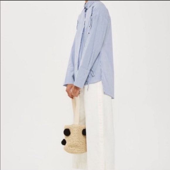 TOPSHOP Striped Button Down Blouse Lace up Sides - Picture 5 of 6